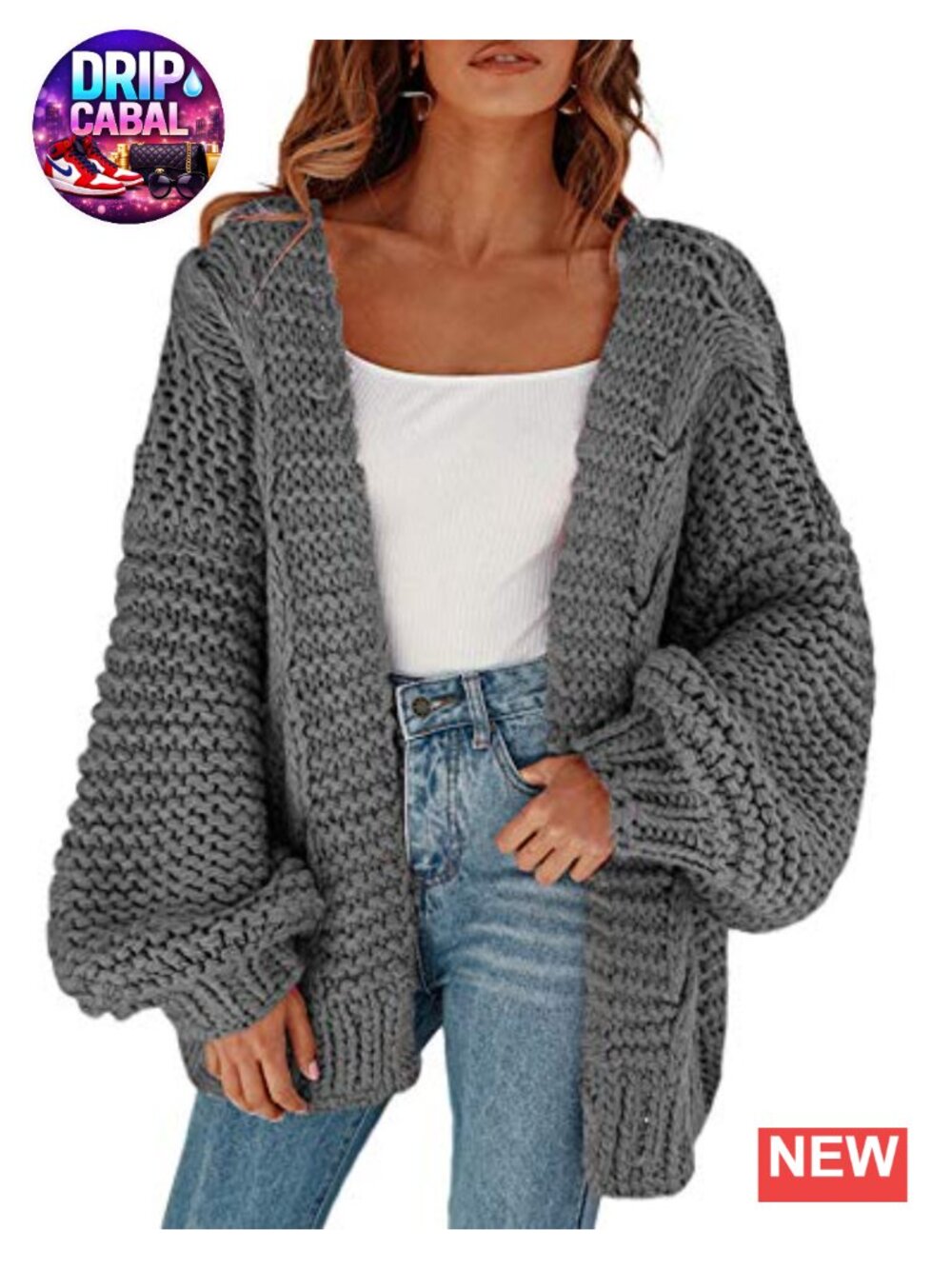 Open Front Chunky Knit Cardigan Loose Lantern Sleeve Oversized Sweater Coat